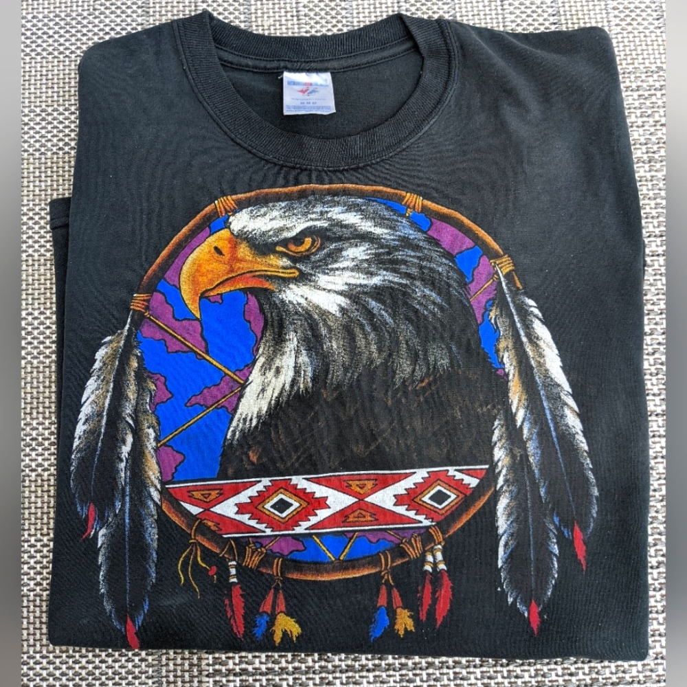 Vtg Jerzees Bald Eagle dreamcatcher Native American Biker tshirt‎ sz M